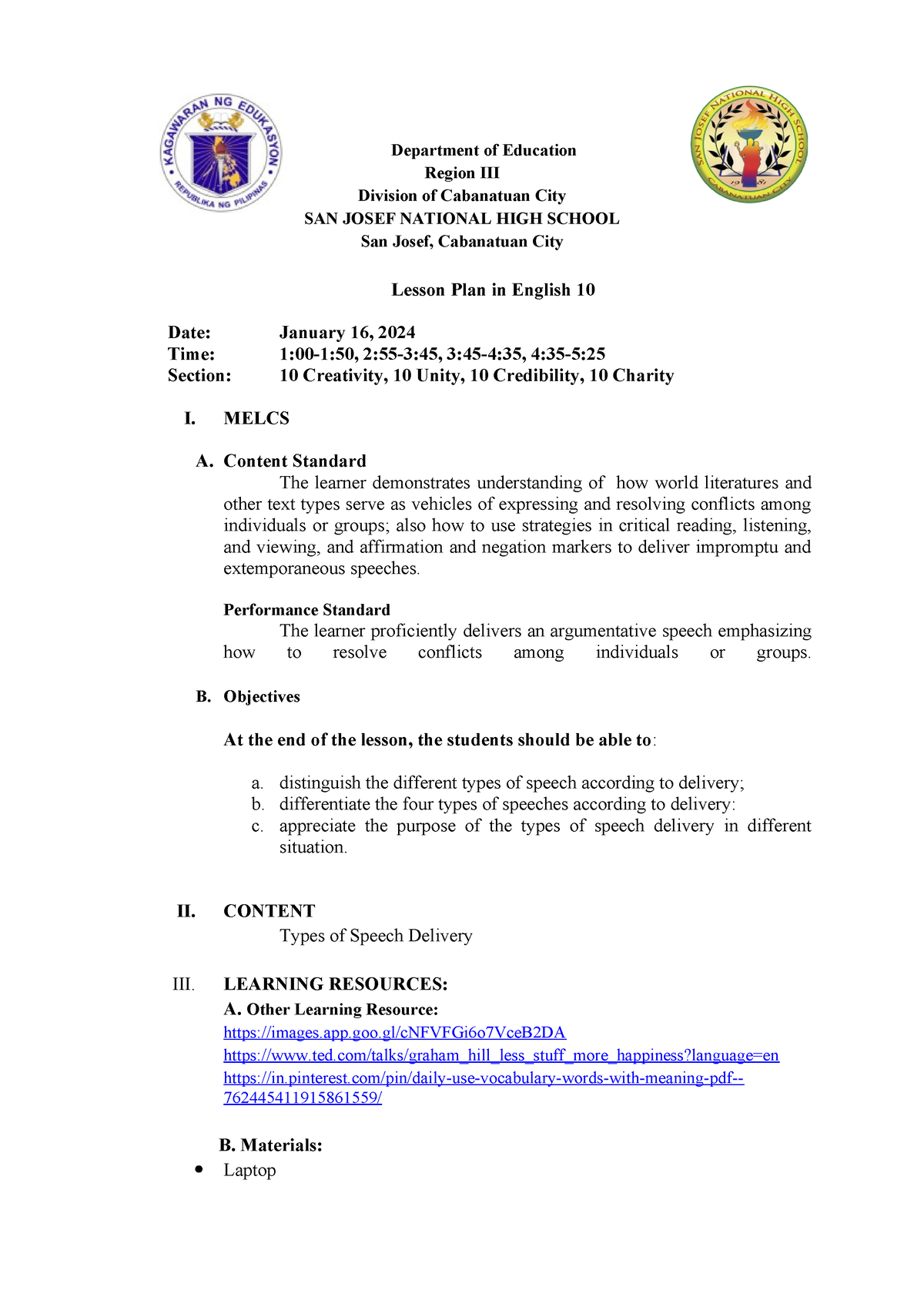 DLP- Speech- Delivery - Department of Education Region III Division of ...