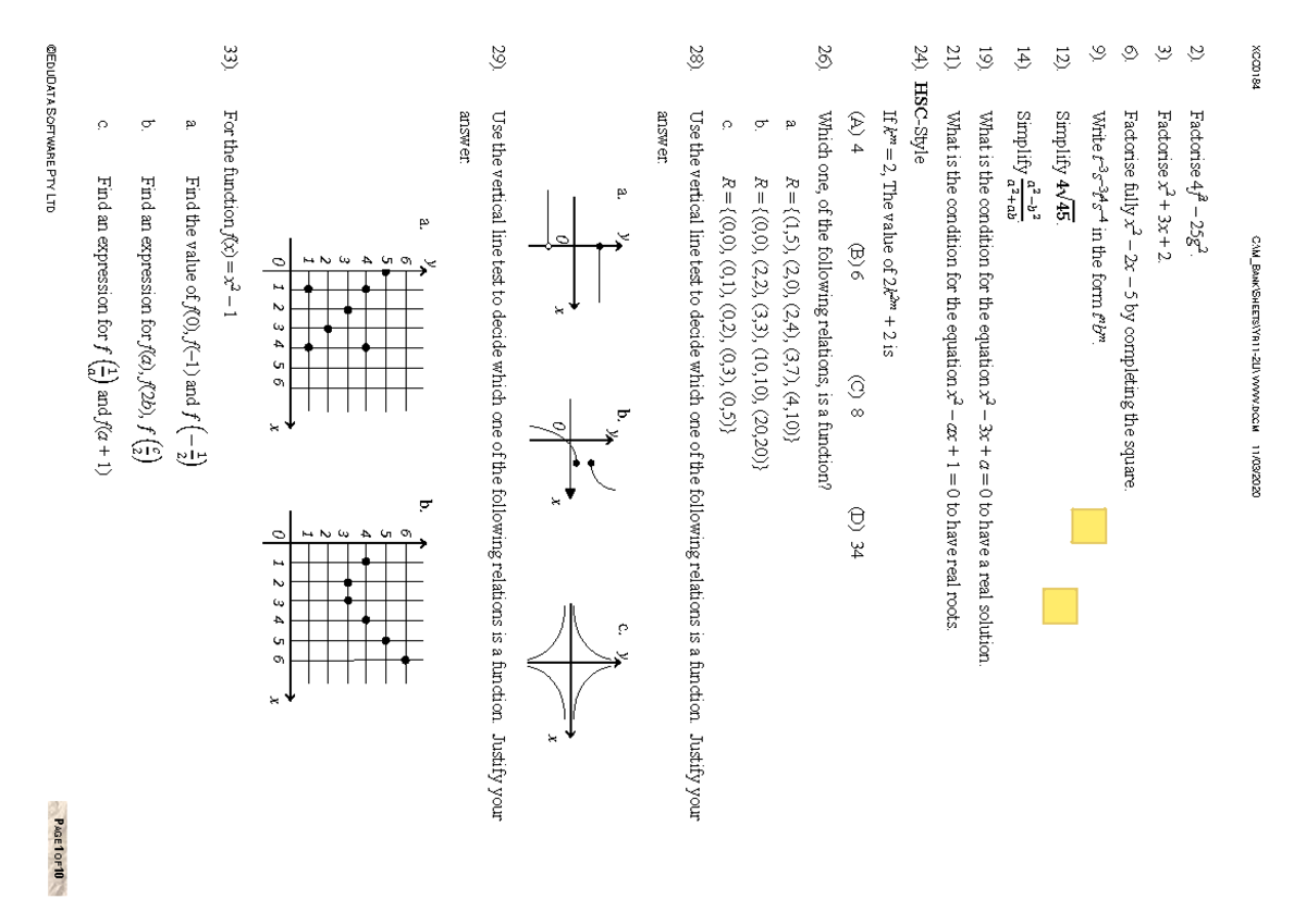 Revision B PAGE 1 OF 10 2 Factorise 4 F 2 25 G 2 3 Factorise X revision-b-page-1-of-10-2-factorise-4-f-2-25-g-2-3-factorise-x