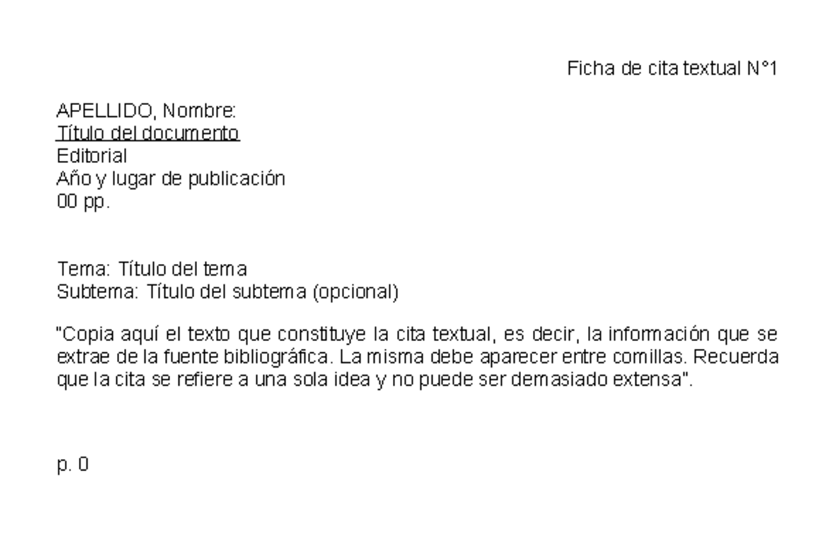Formato de Ficha de cita textual en Word - Ficha de cita textual N