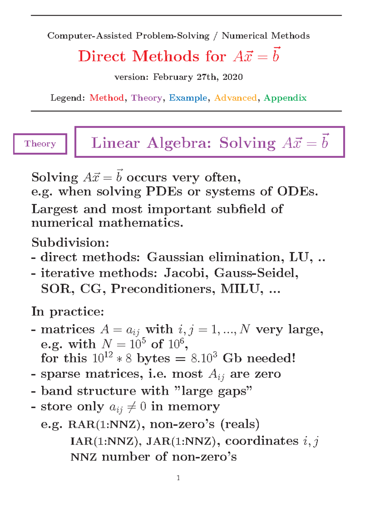 Summary Of Lecture 3 Notes, - Numerical Methods - RUG - Studeersnel