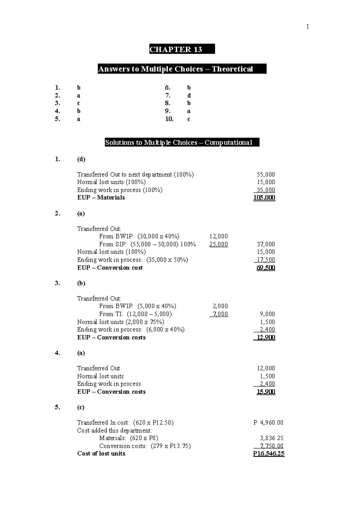 Cost Acc Chapter 13 - CHAPTER 13 Answers to Multiple Choices ...