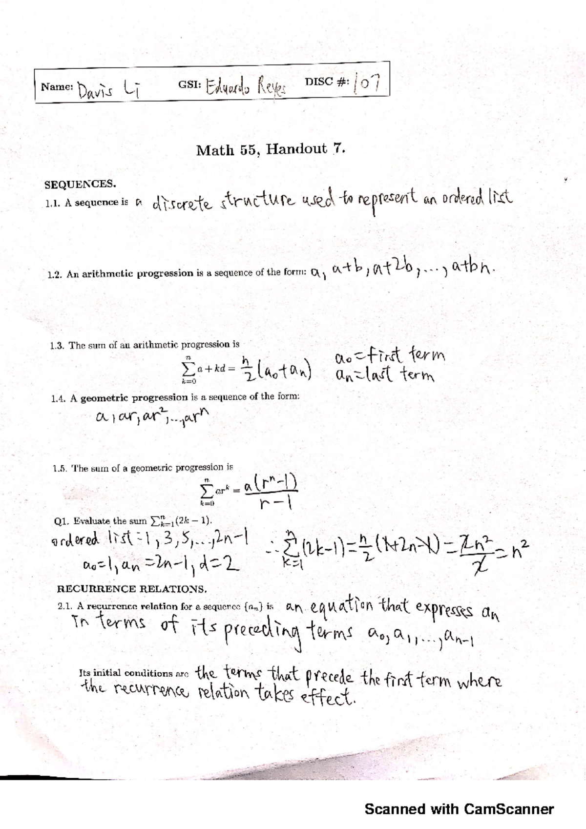 Math 55 Handout 7 - Lecture notes 7 - MATH 55 - Scanned with CamScanner ...