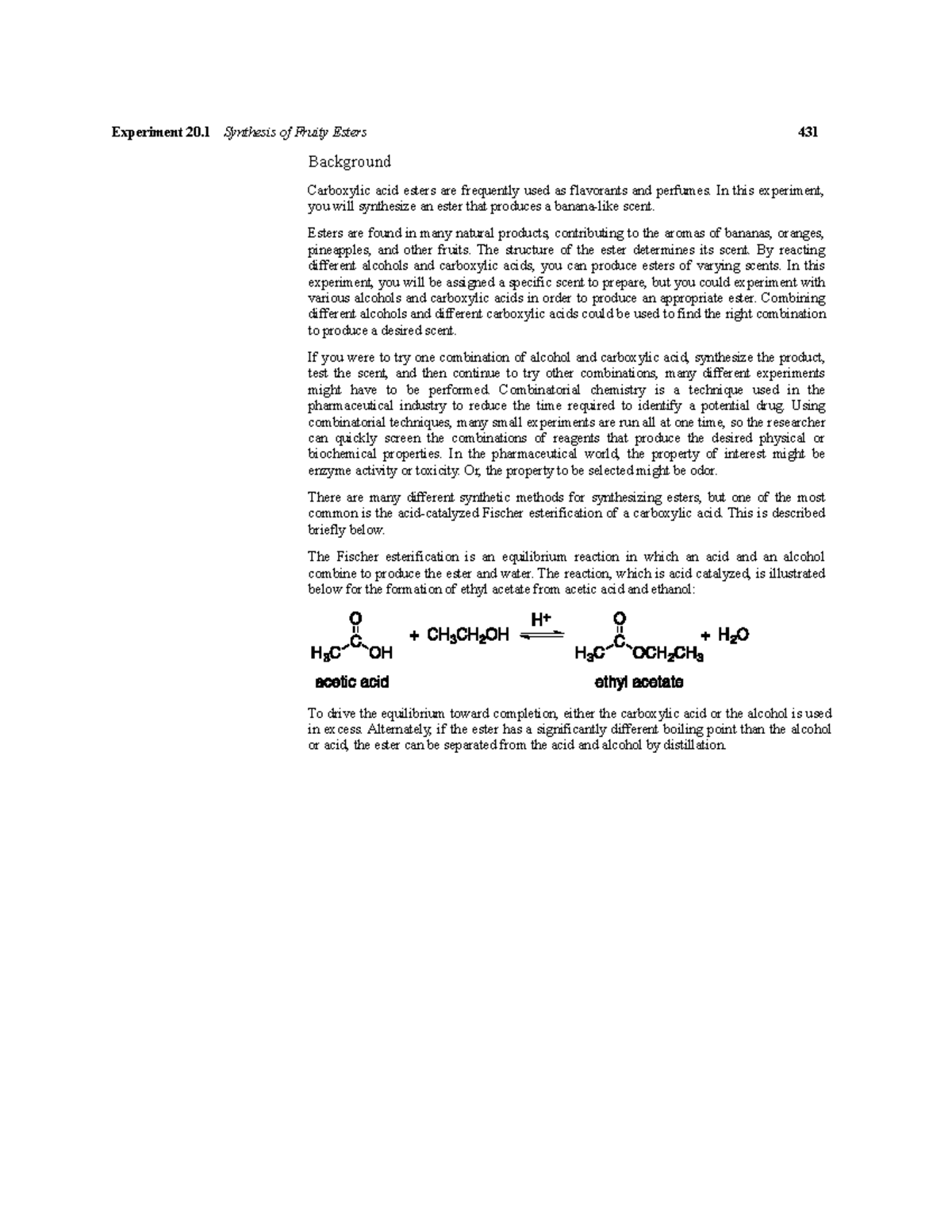 Lab 9 Bu OAc reading - Experiment 20 Synthesis of Fruity Esters 431 ...