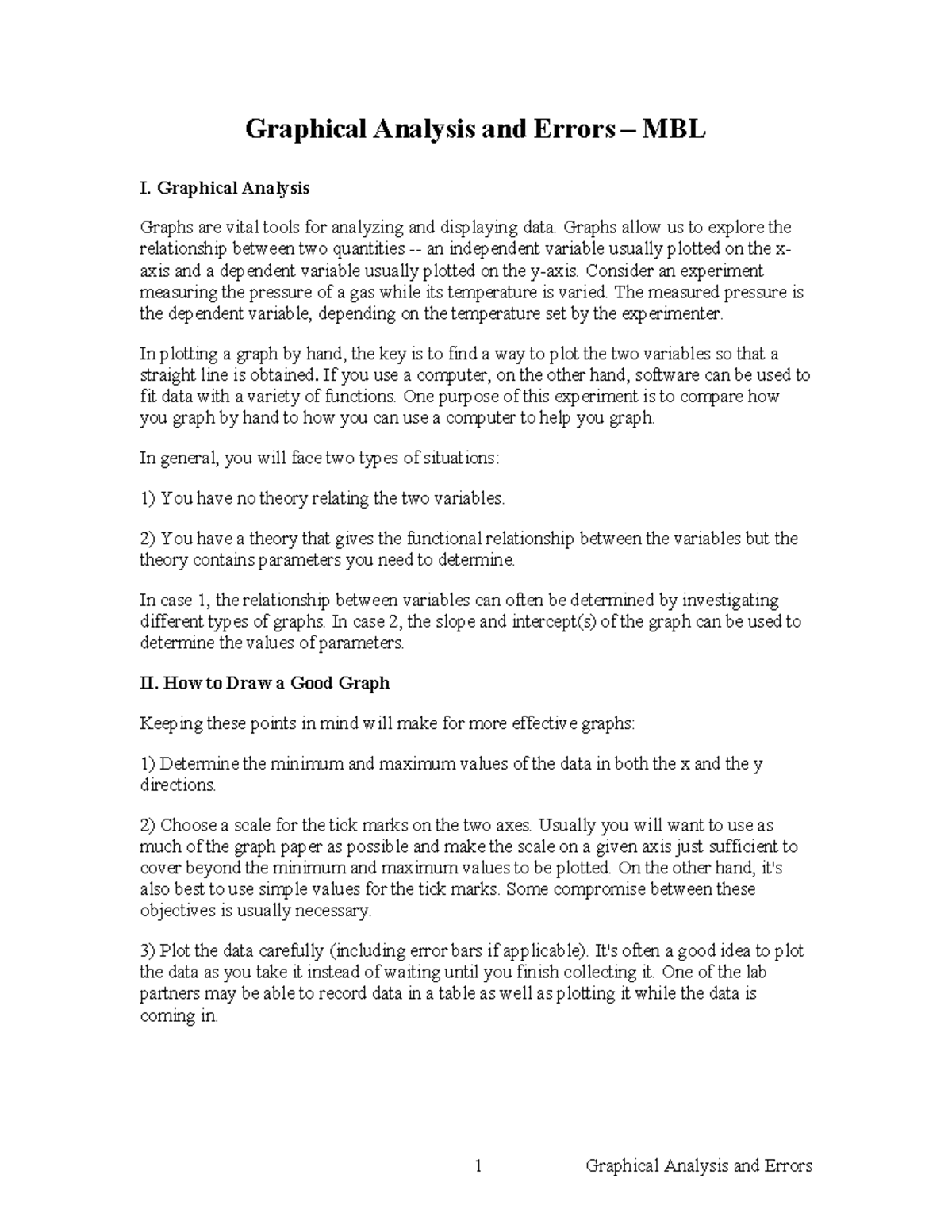 Graphical analysis lab manual graphical analysis and errors mbl i