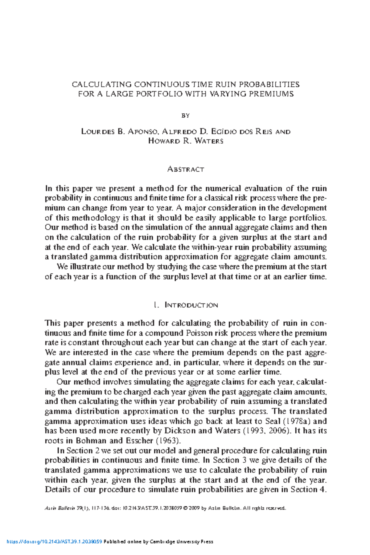 Calculating continuous time ruin probabilities for a large portfolio