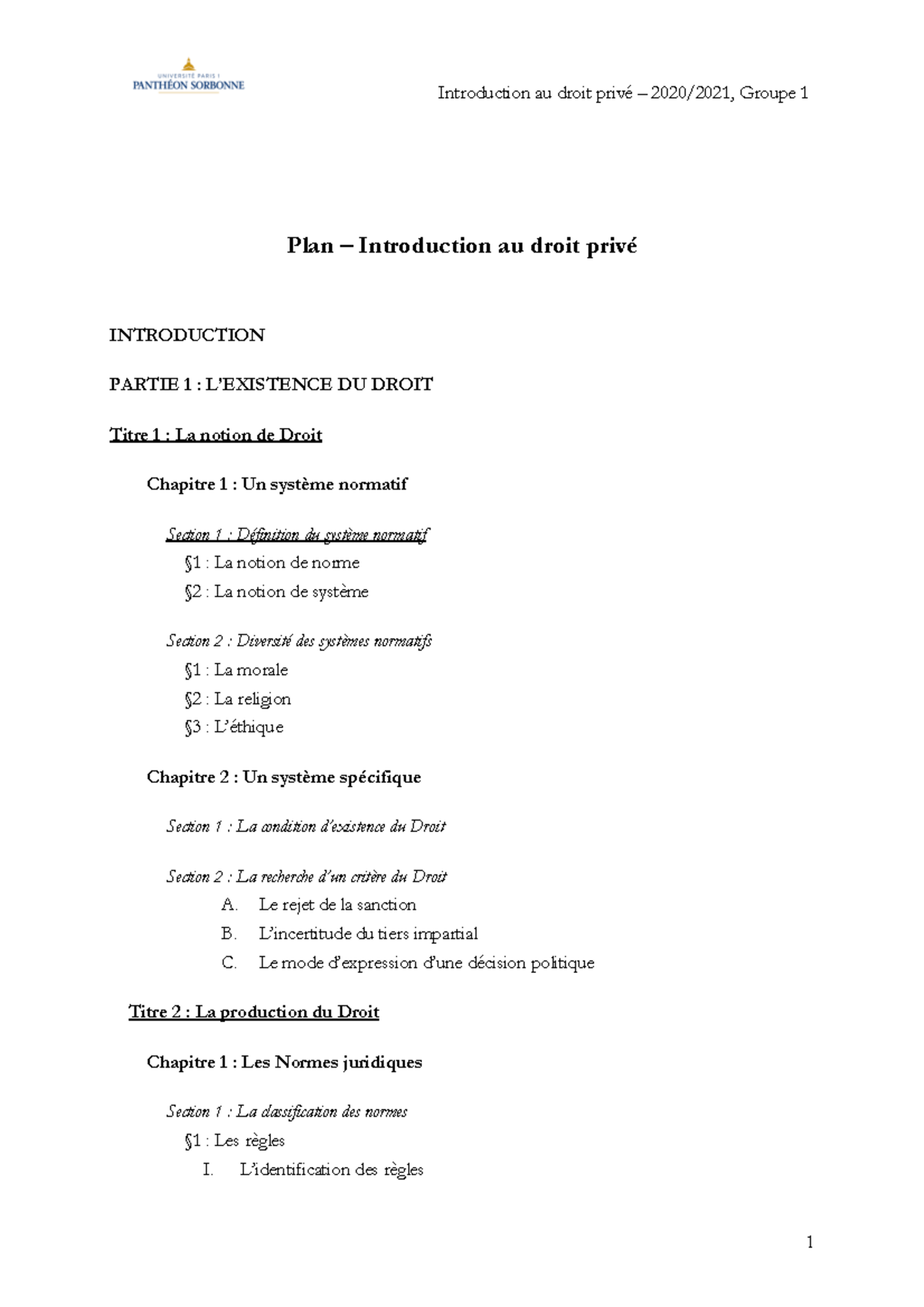 Plan actuel Licence 1 - Plan de cours de M. Anciaux - Plan ...