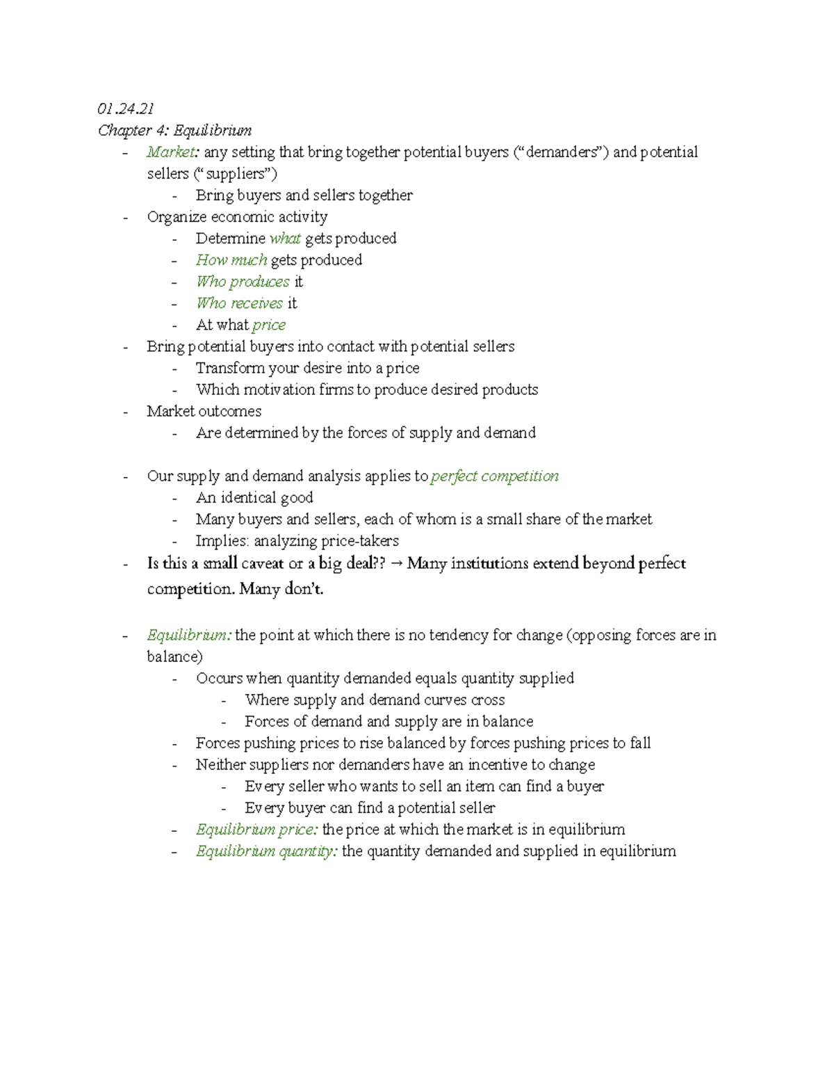 ECON 1 Chapter 4 Lecture Notes - 01. Chapter 4: Equilibrium - Market ...