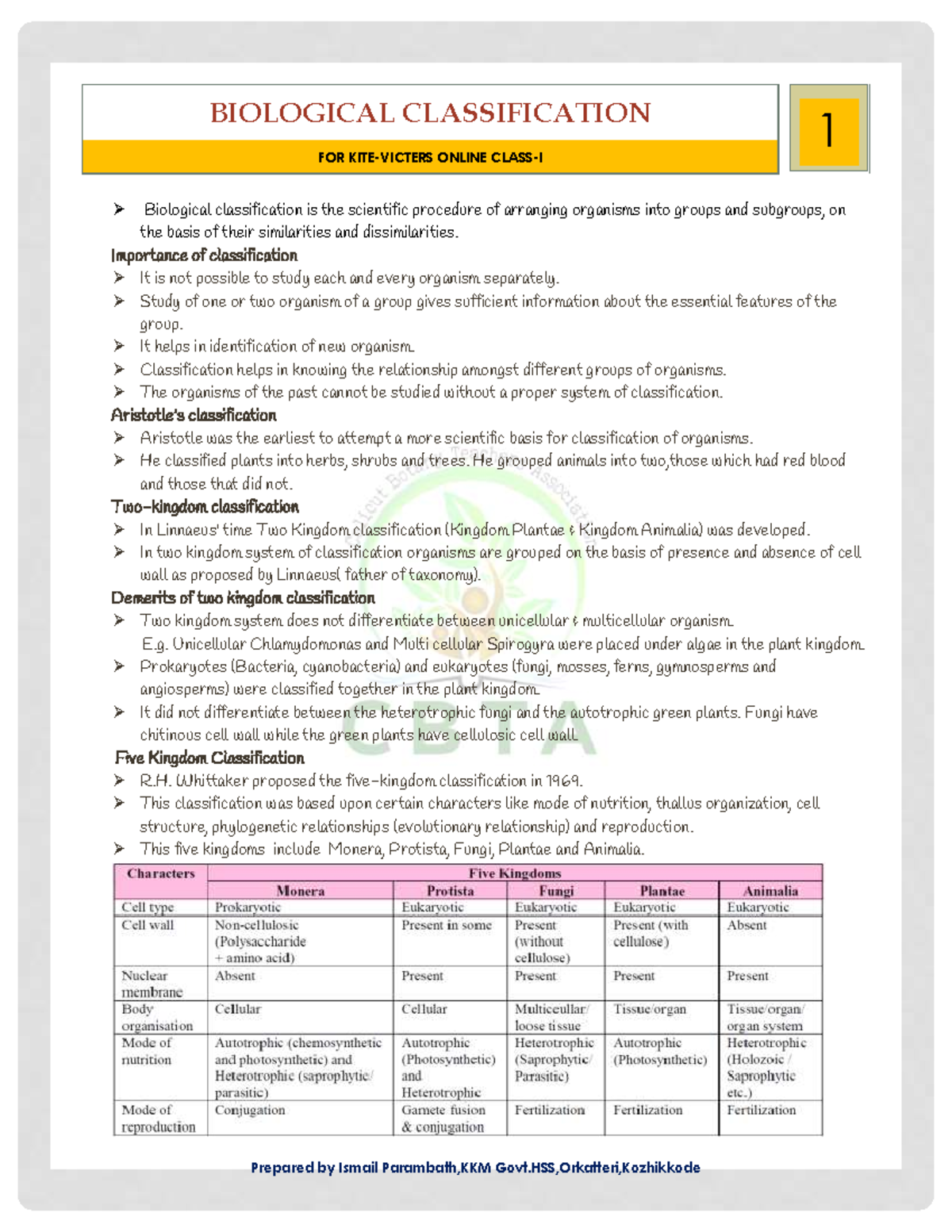 Bio Classification-1 Of Zoology Notes Of +1 Students - BIOLOGICAL ...