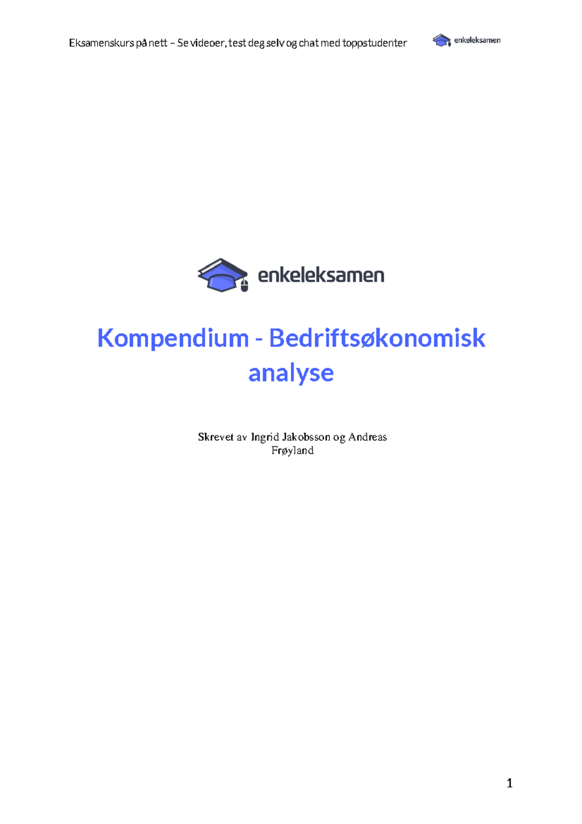 Kompendium I Bedriftsokonomisk Analyse - BI-3 - Kompendium ...