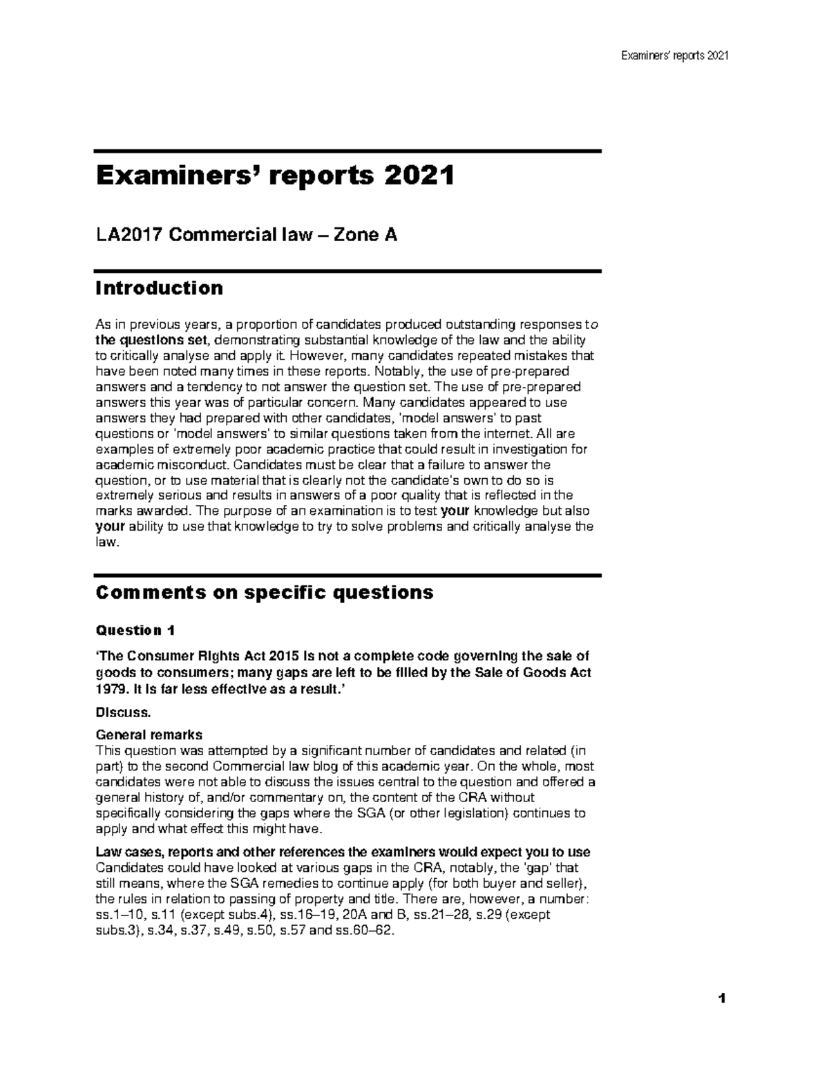 June 2021 A report Examiners’ reports 20 21 Examiners’ reports 2021 LA2017 Commercial law