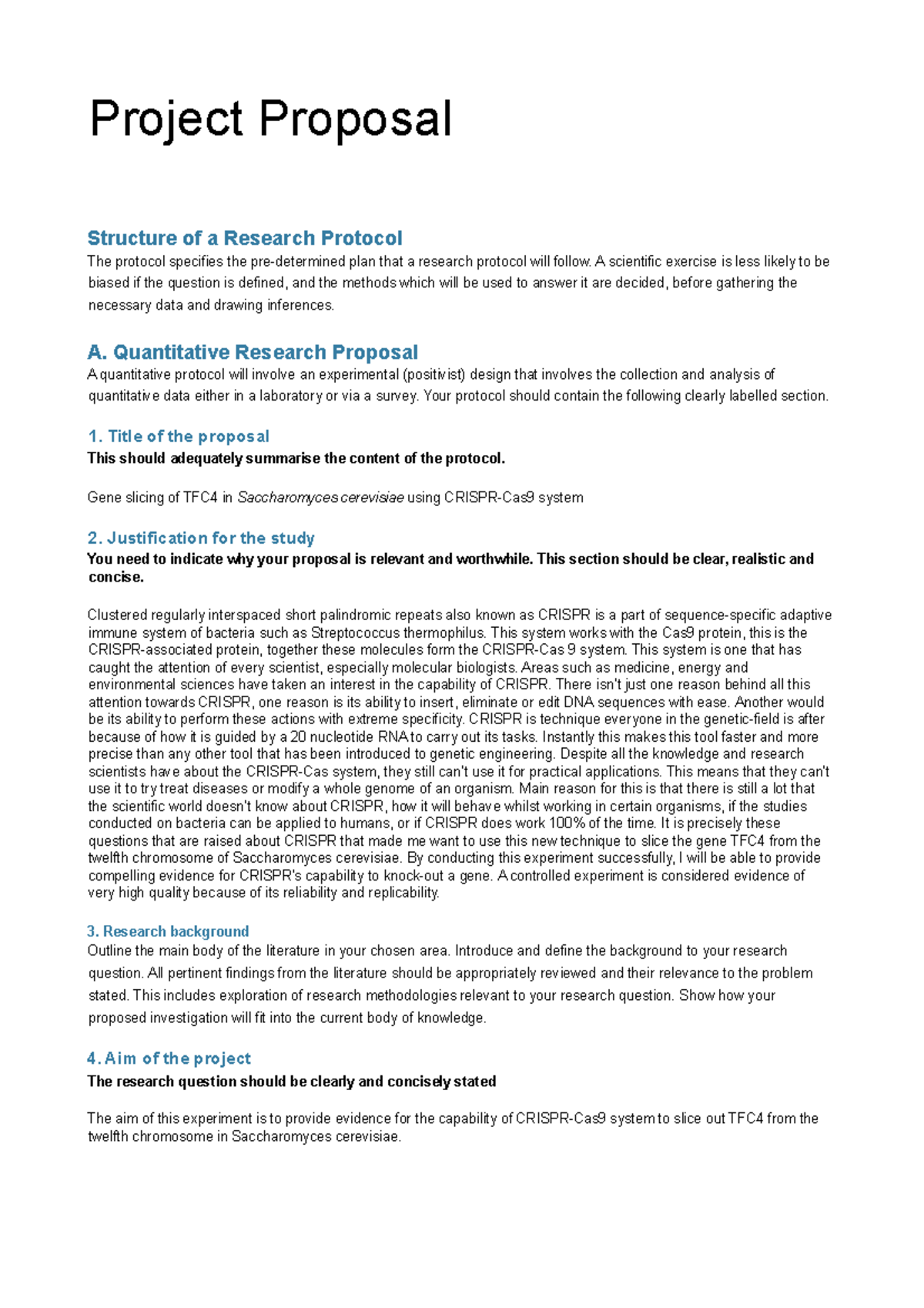Quantitative protocol proposal info - Project Proposal Structure of a ...
