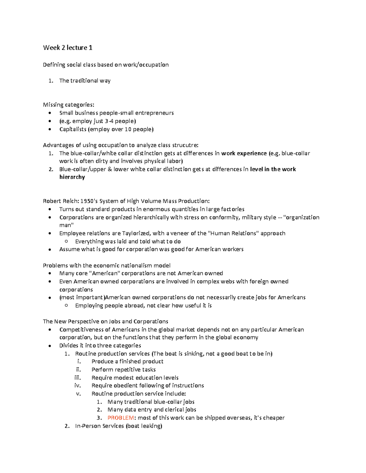 Week 2 lecture 1 - Defining social class based on work/occupation - The ...