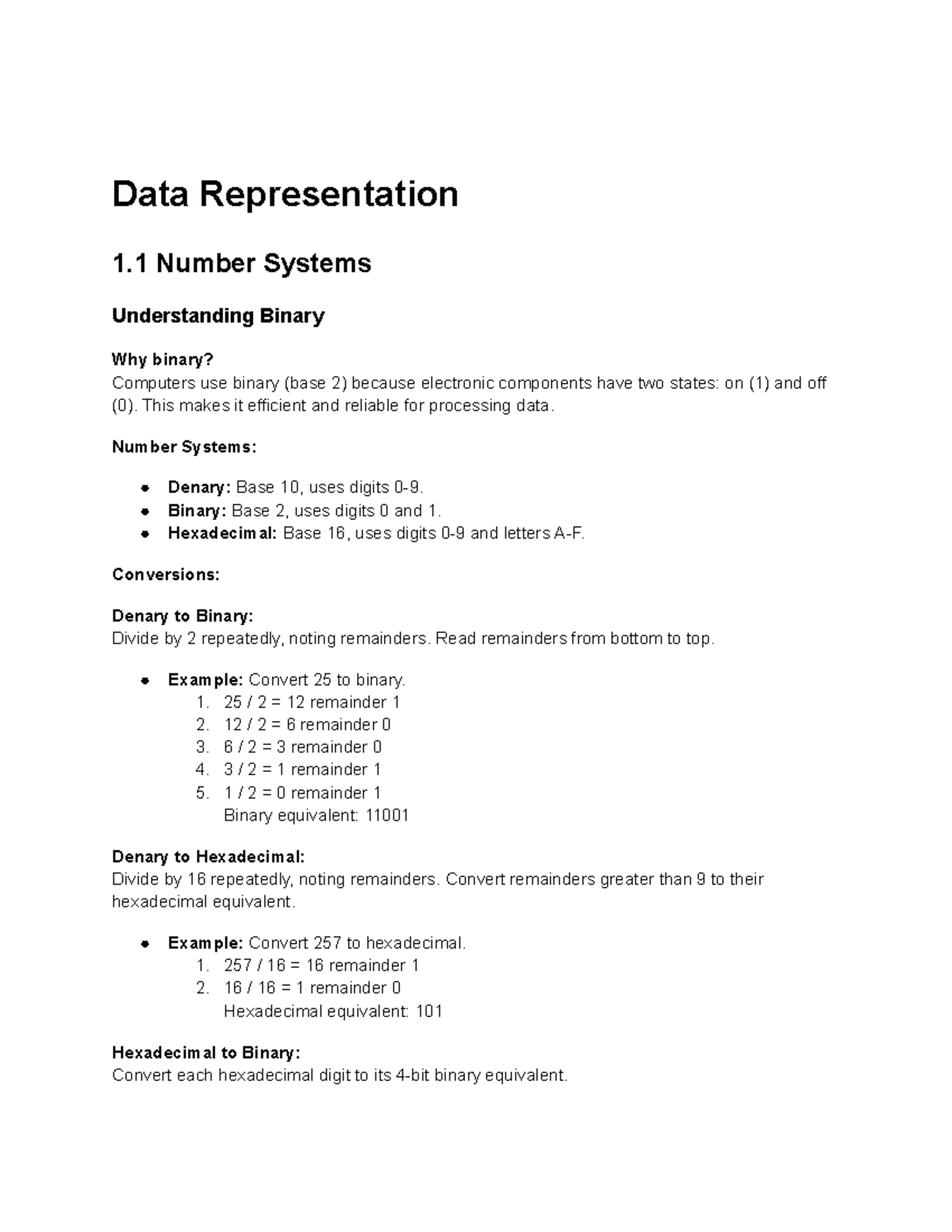 Igcsecomputersciencenotes(theory) - Data Representation 1 Number ...