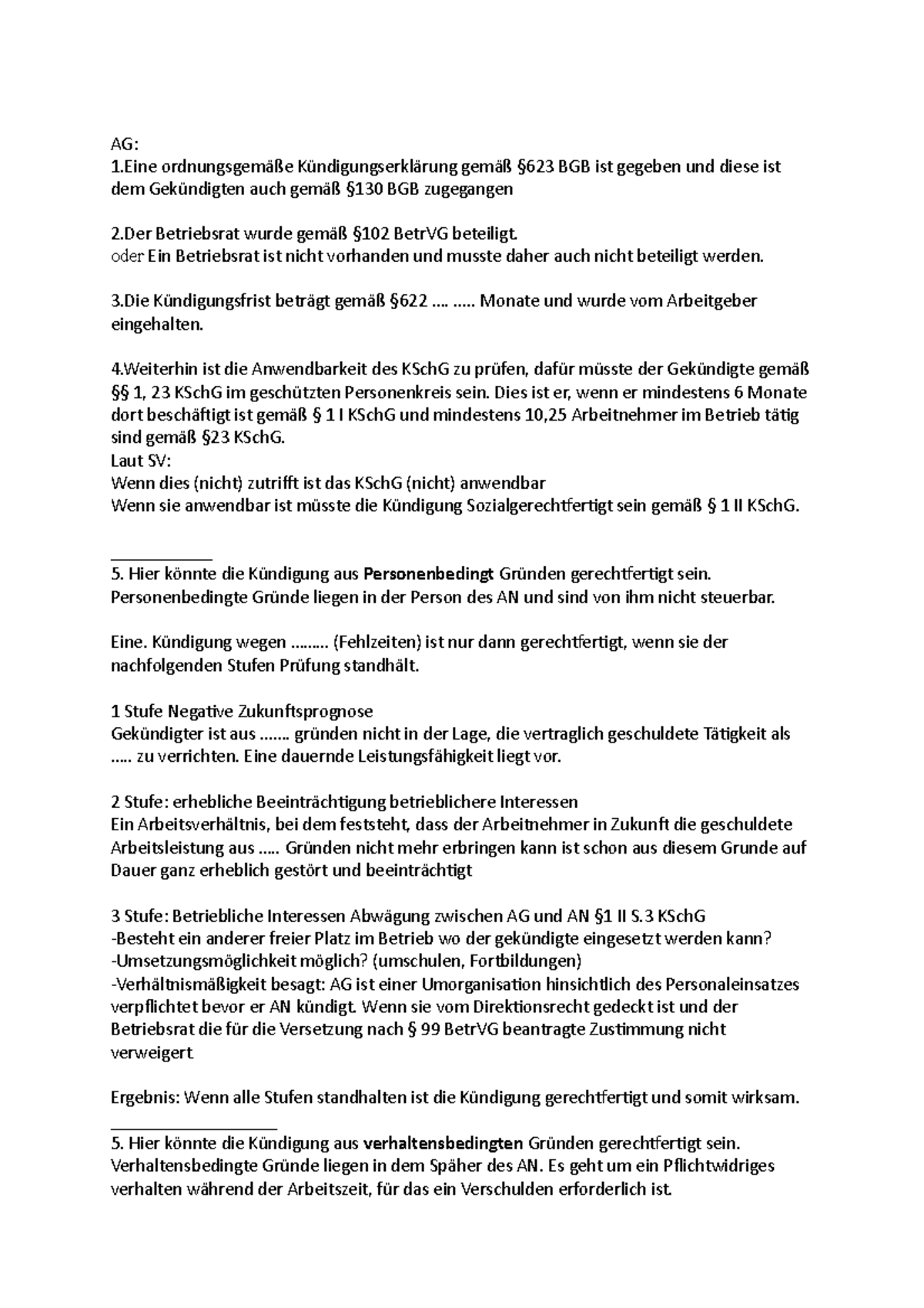 623 Bgb Kündigung Durch Arbeitnehmer Arbeitsrecht - ordentliche Kündigung - AG: 1 ordnungsgemäße