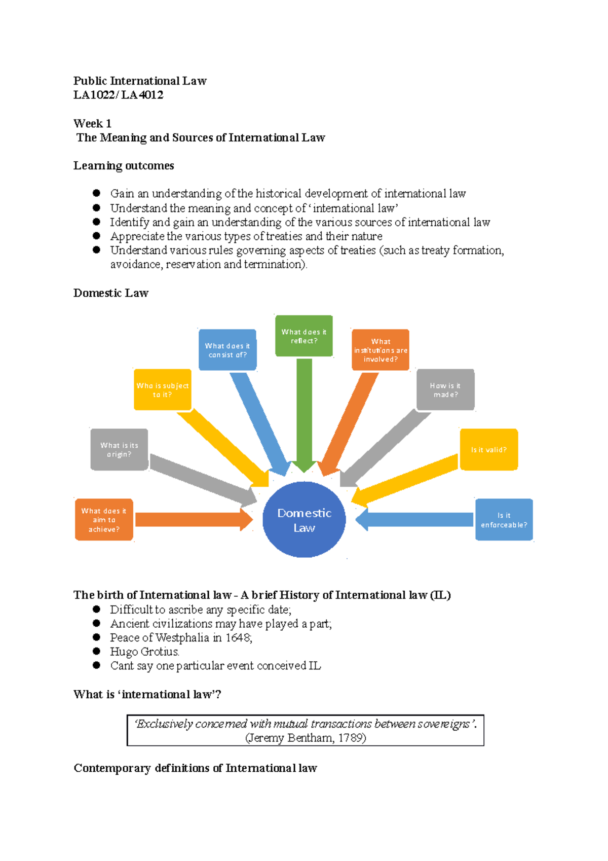 Public International Law - Week 1 - Public International Law LA1022/ LA ...