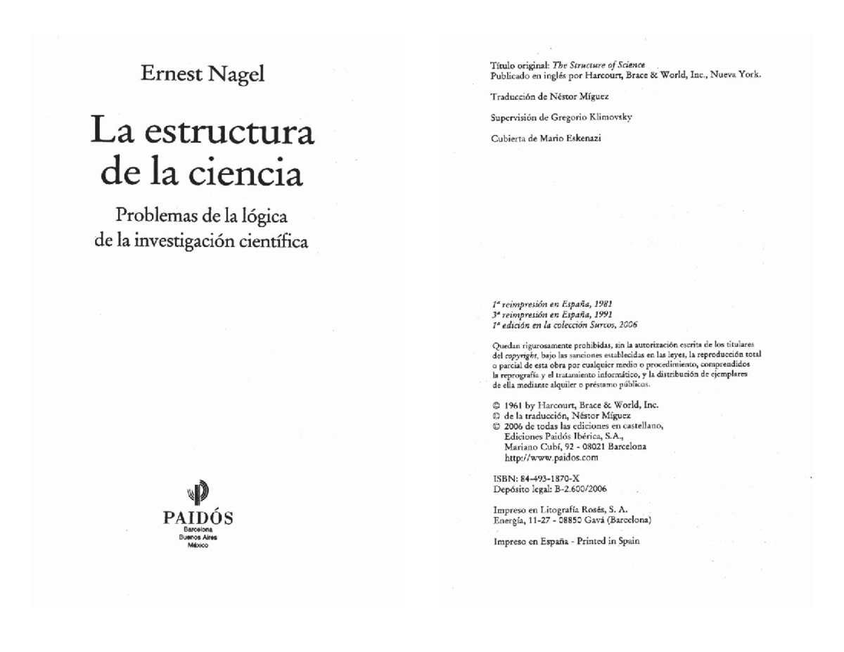 Nagel, E. (2006 ). La estructura de la ciencia problemas de la lógica