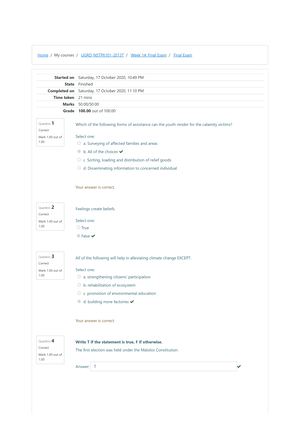 NSTP6101 Final Exam Attempt review - Home / My courses / UGRD