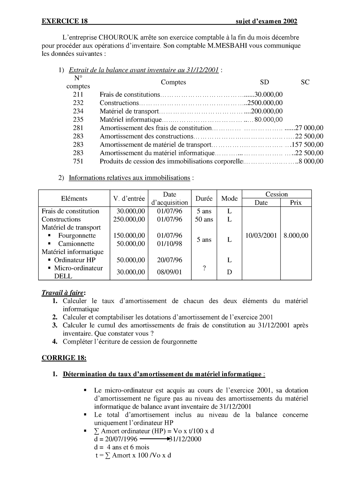 Travaux Dirigés De La Comptabilité Générale II Exercice 18 - EXERCICE ...