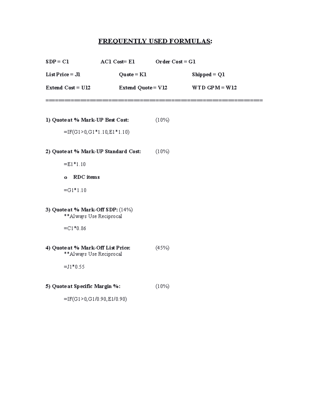 frequently-used-formulas-sdp-c1-ac1-cost-e1-order-cost-g-list