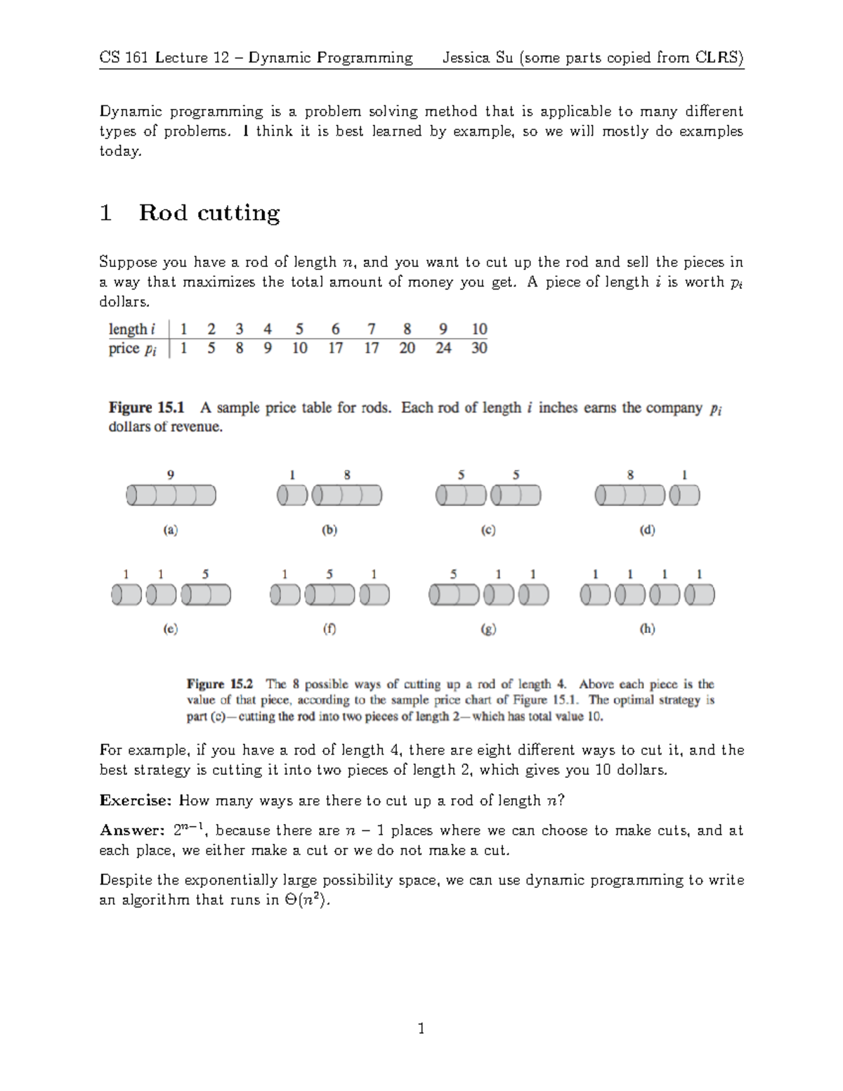 Lecture 12 - Rod cutting - Dynamic programming is a problem solving ...