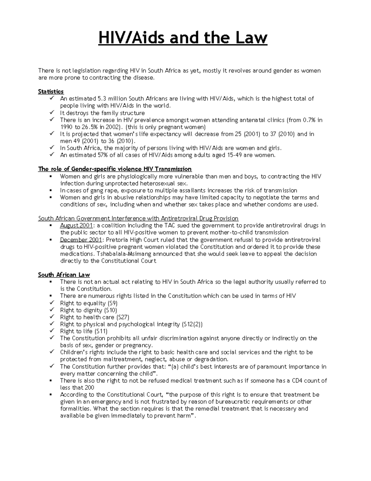 06 - HIV or Aids - Family Law Notes - HIV/Aids and the Law There is not ...