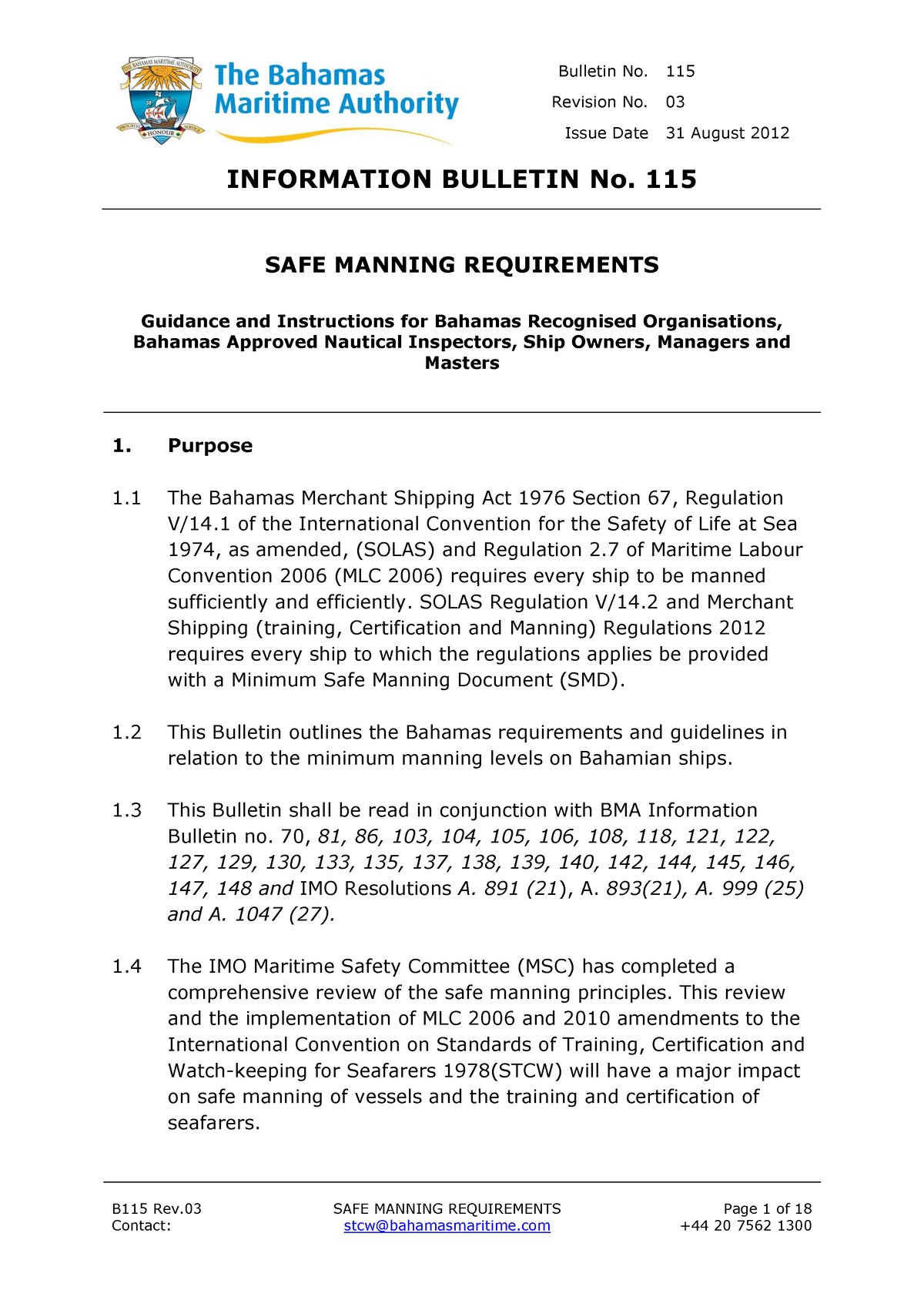 Information Bulletin No 115 - Safe Manning Requirements - Bulletin No ...