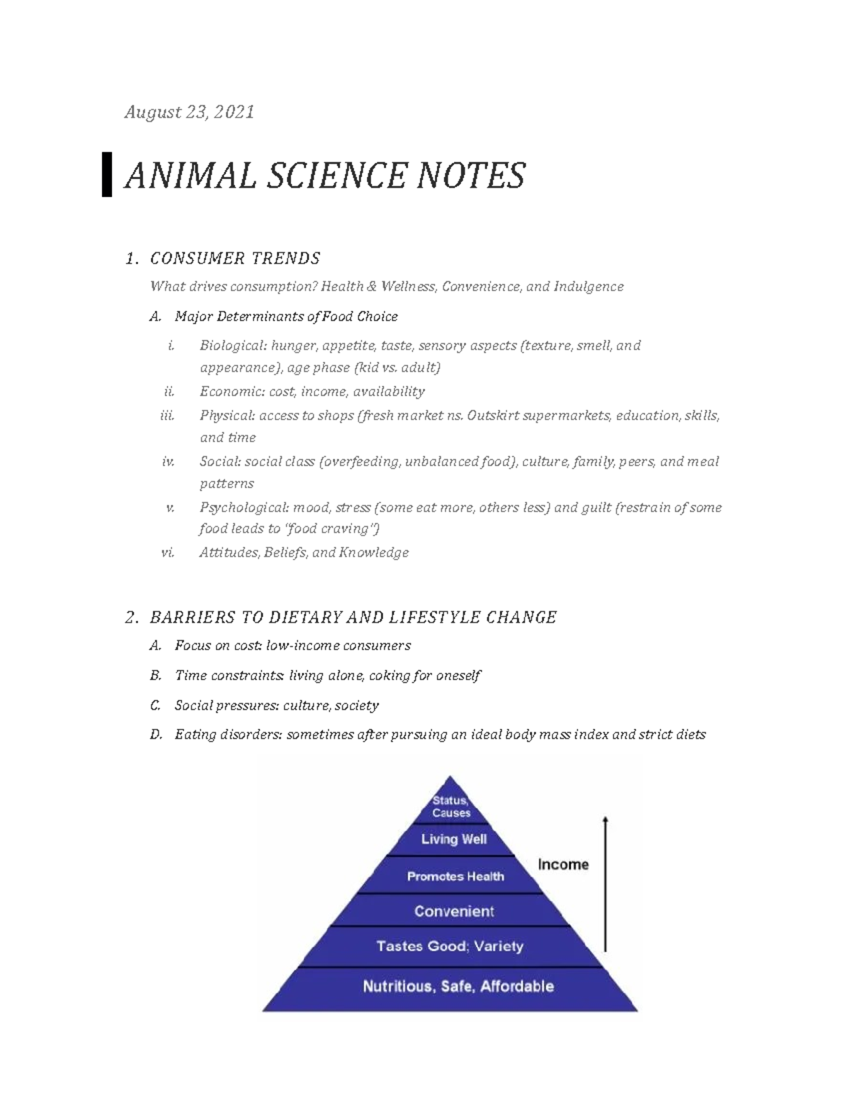 Introduction To Animal Science Lecture Notes Week 1 August 23 2021 ANIMAL SCIENCE NOTES 1