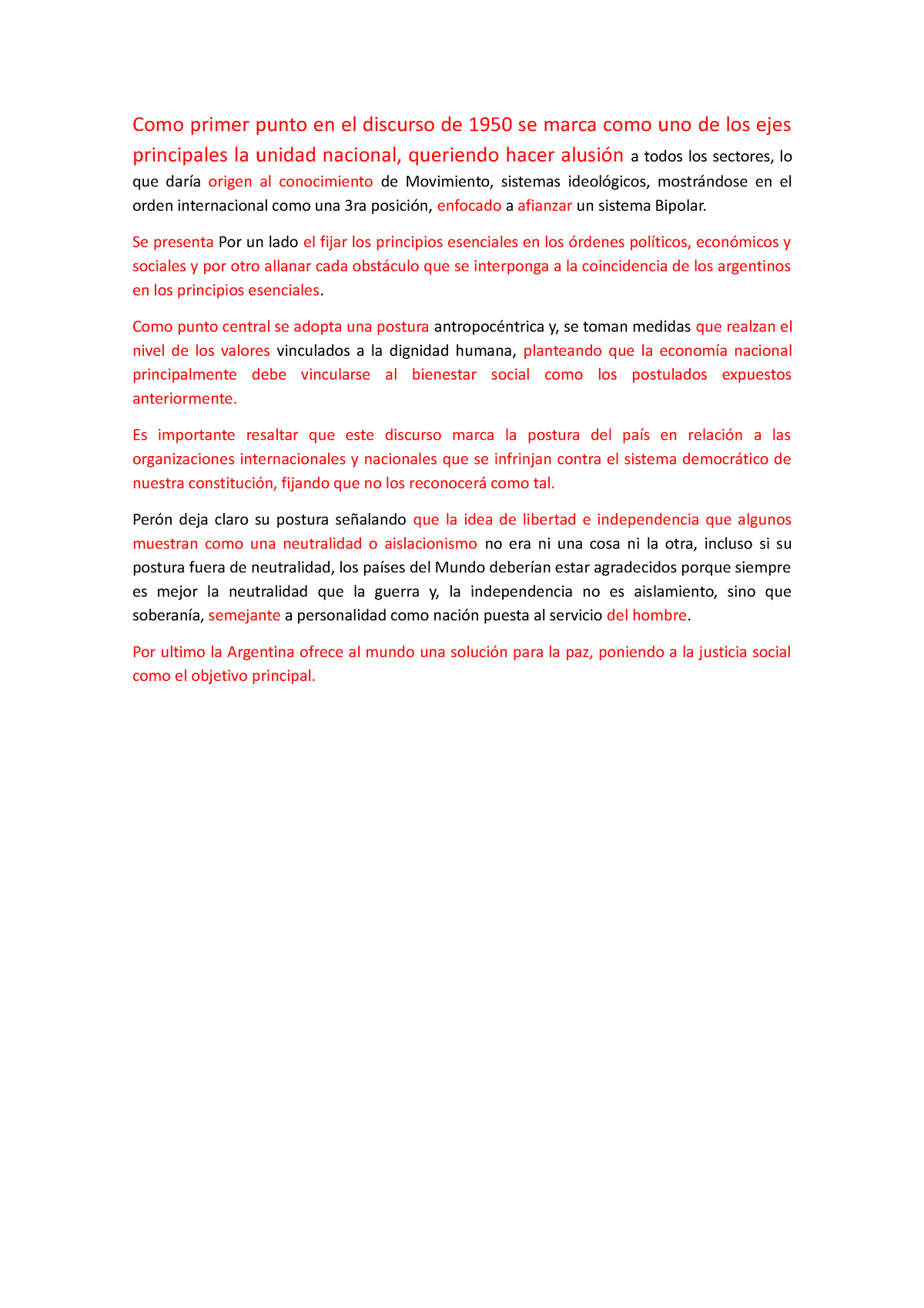 Como Primer Punto En El Discurso De 1950 Se Marca Como Uno De Los Ejes ...