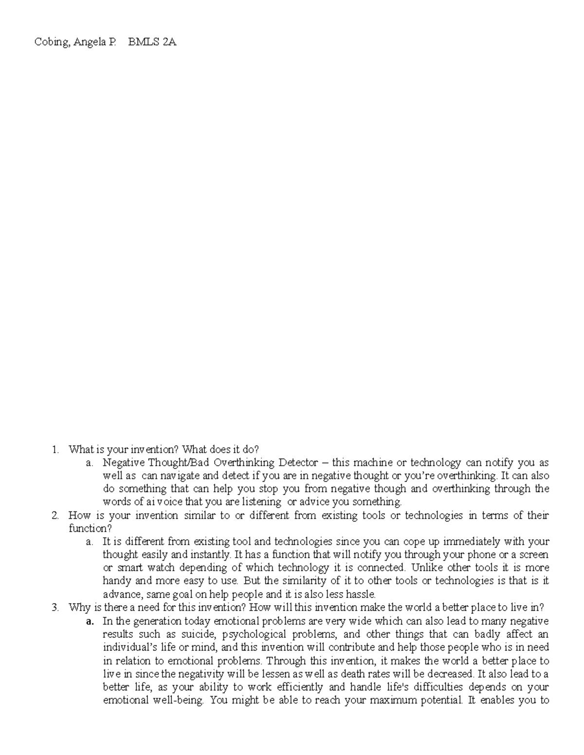 #2 - E2 - UCSP activity - Cobing, Angela P. BMLS 2A 1. What is your ...