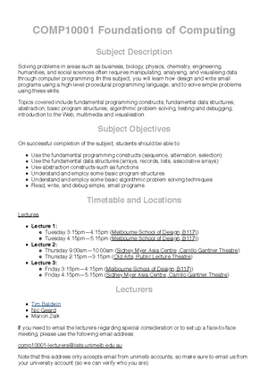 COMP10001 2018 Semester 1 Subject Guide