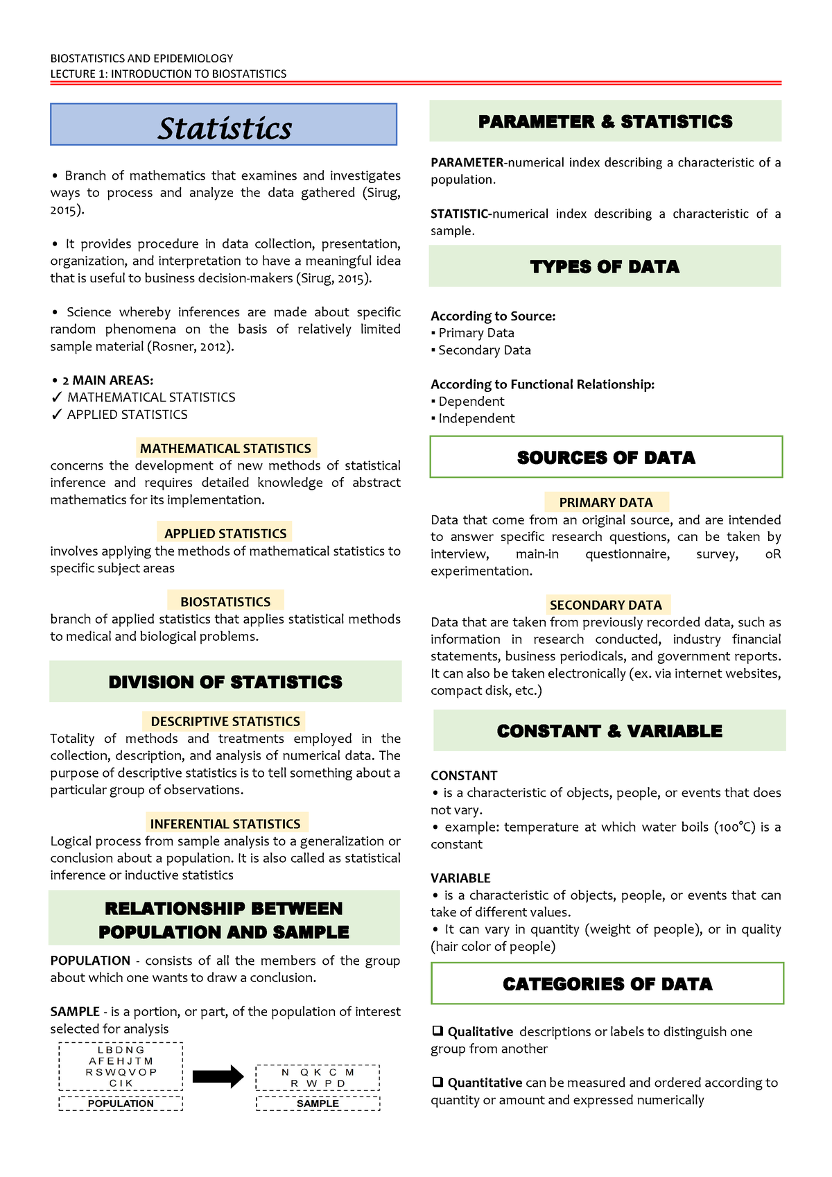 Biostat 1 - BIOSTATISTICS AND EPIDEMIOLOGY LECTURE 1: INTRODUCTION TO ...