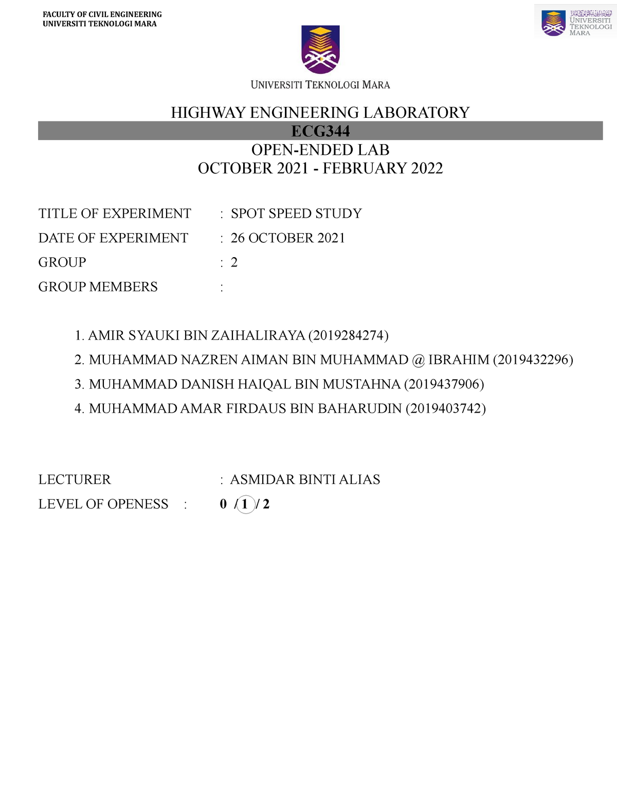 spot-speed-study-group-2-highway-engineering-uitm-studocu