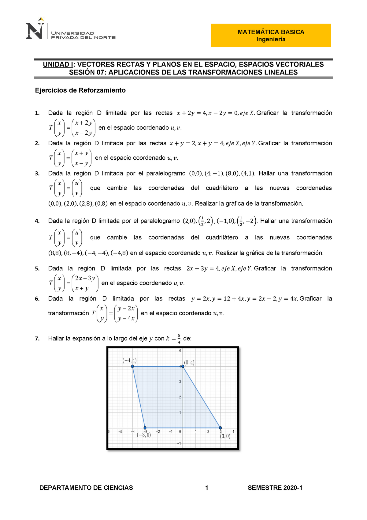 HT07-aplicaciones Transformaciones Lineales - DEPARTAMENTO DE CIENCIAS ...