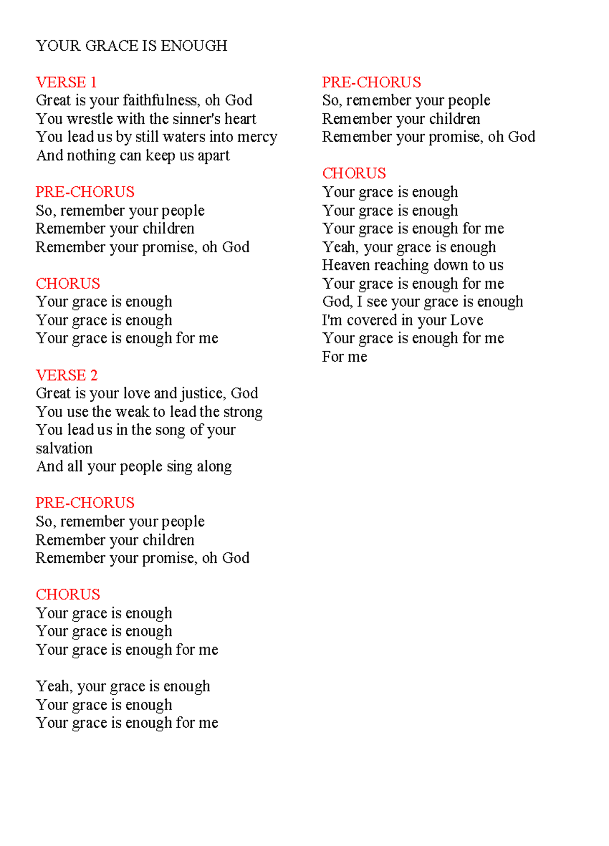 Lyrics FEB - Summary BS in Nursing - YOUR GRACE IS ENOUGH VERSE 1 Great ...