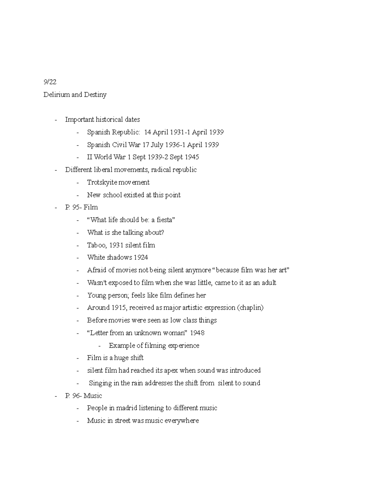 Delirium and Destiny 3 Notes 9/ Delirium and Destiny Important historical dates Spanish