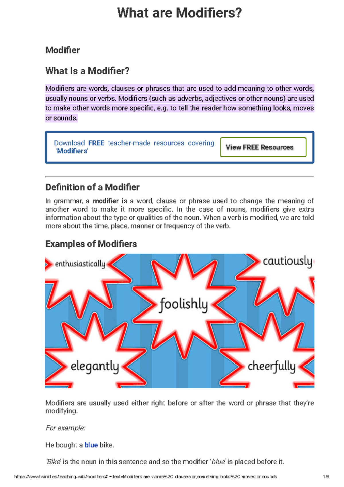 What are Modifiers Definition & Examples Twinkl - Modifier What Is a ...
