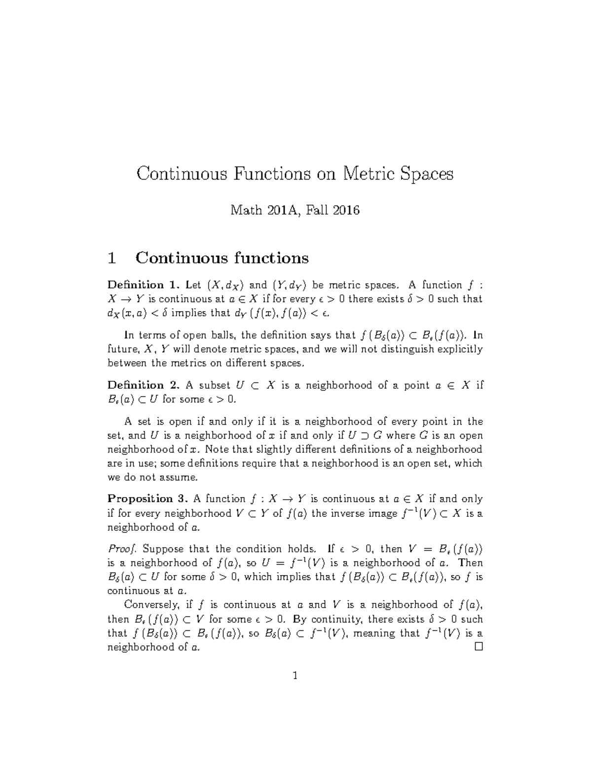 Continuous - pass - Continuous Functions on Metric Spaces Math 201A ...