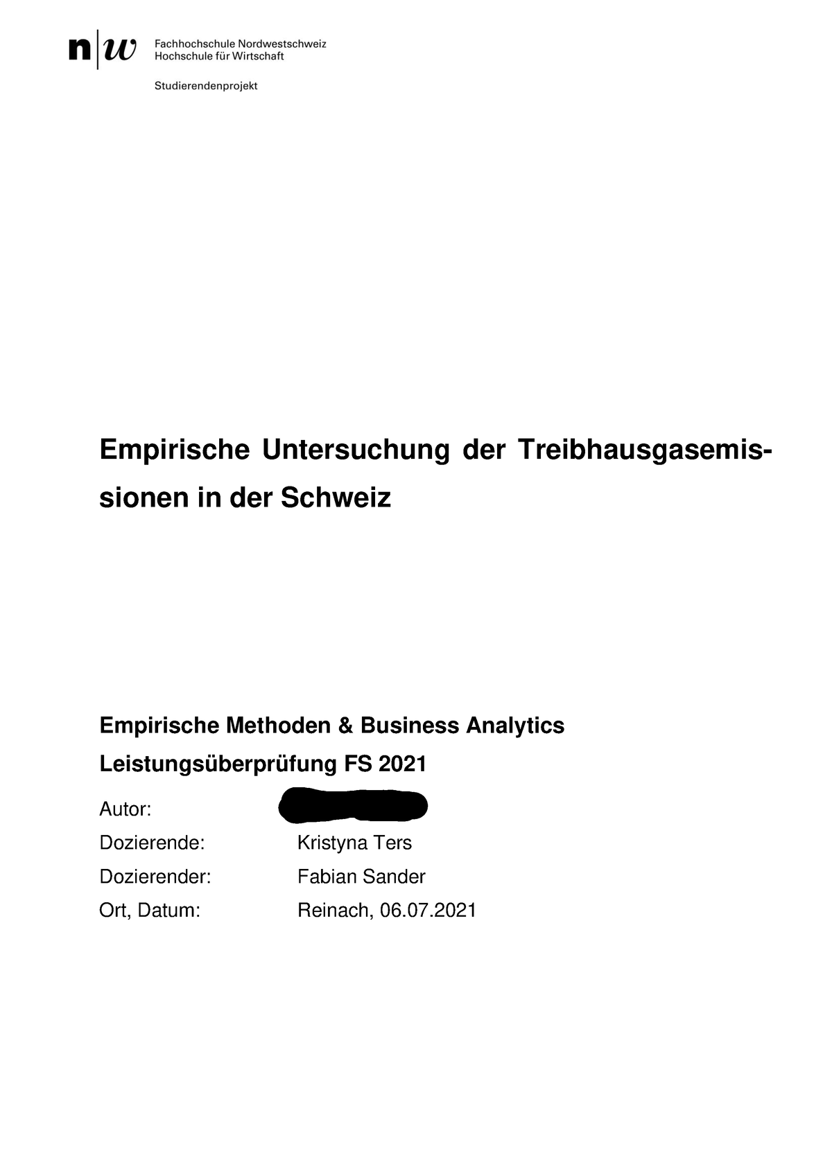 Empirische Arbeit 2021 - Empirische Untersuchung Der Treibhausgasemis ...