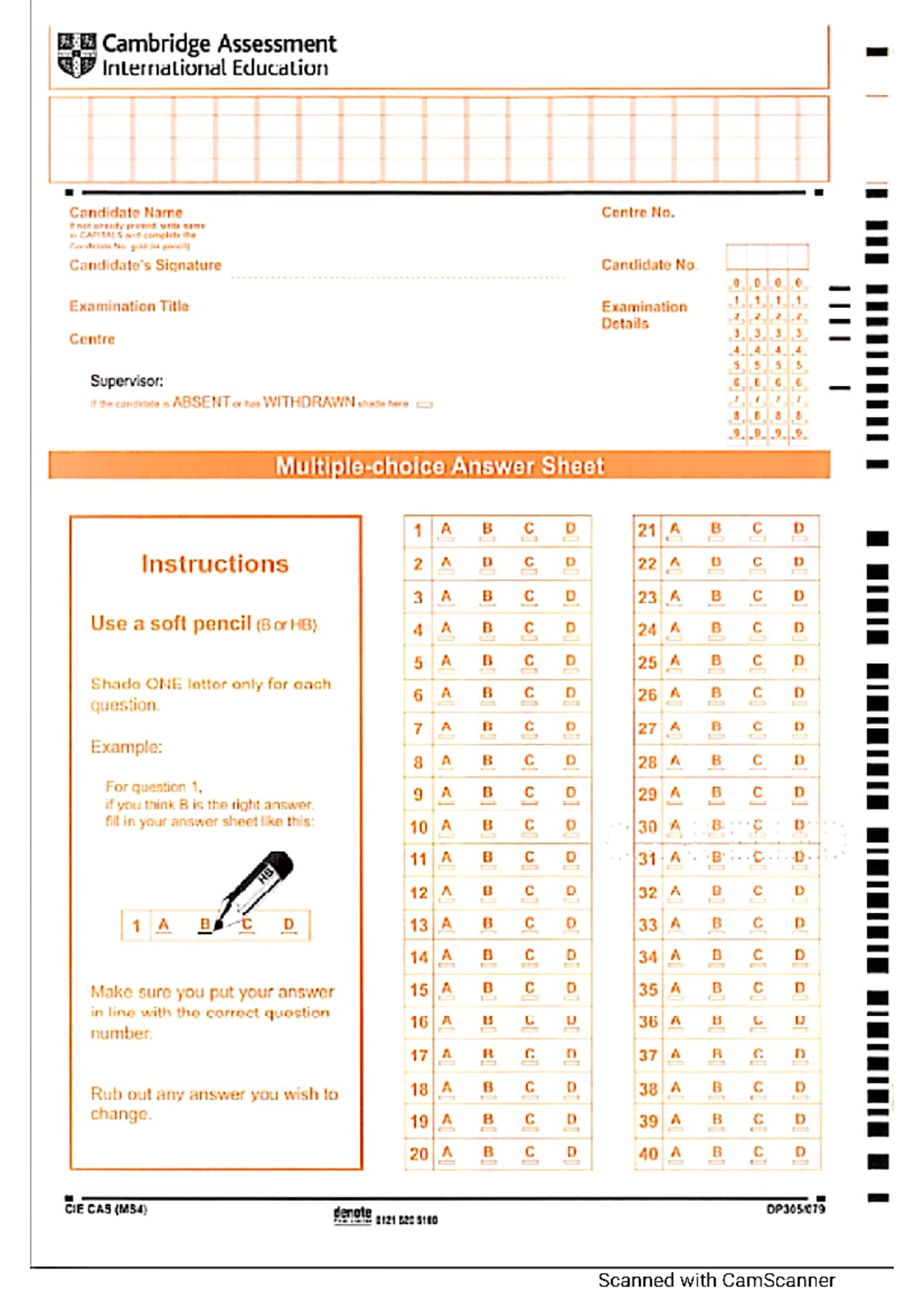 Multiple choice answer sheet - mathematics - Studocu