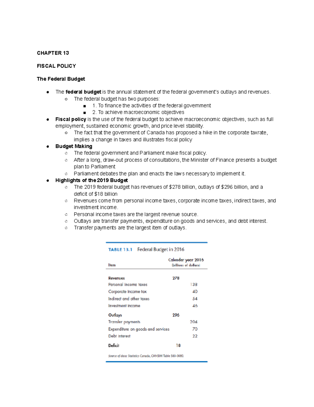Macroecon WEEK 10 - CHAPTER 13 FISCAL POLICY The Federal Budget The ...