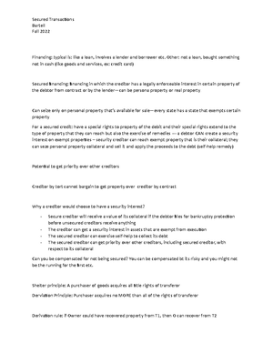 Secured Transaction Outline - SECURED FINANCING BASICS Secured ...