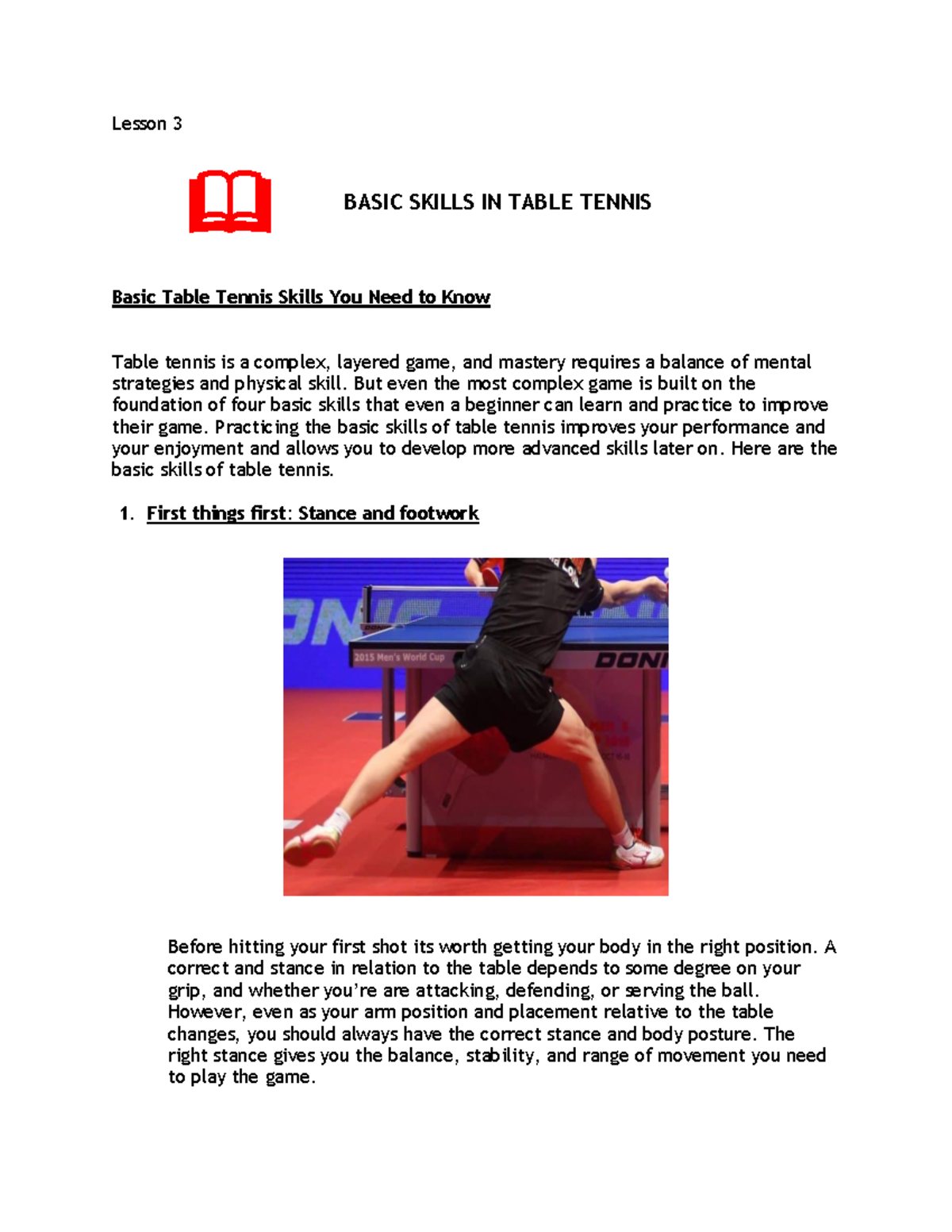 Basic Skills IN Table Tennis Lesson 3 Basic Table Tennis Skills You