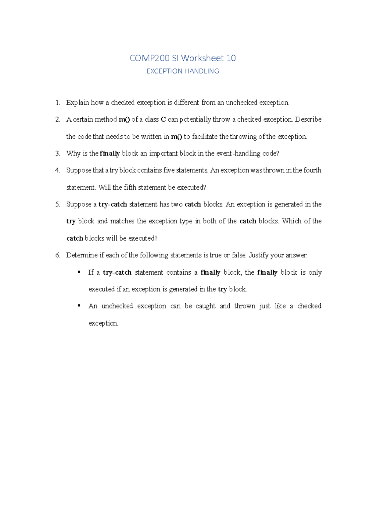 COMP200 SI Worksheet 10 - A certain method m() of a class C can ...