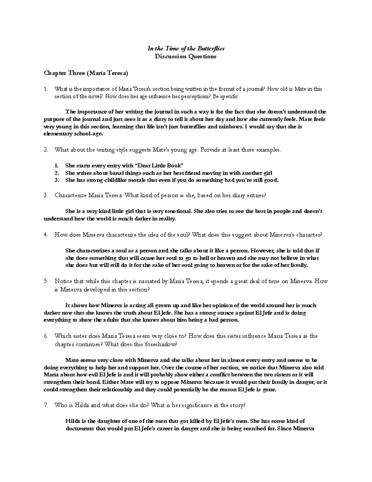 Butterflies 3-4 reading tasks - In the Time of the Butterflies ...