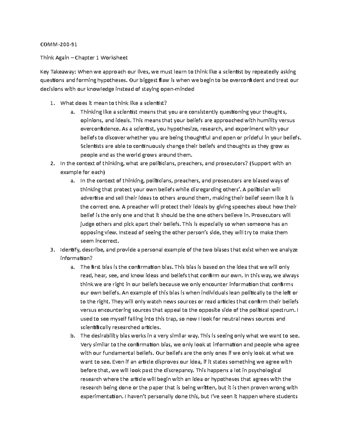 Think Again Chapter 1 wksht - COMM-200- Think Again – Chapter 1 ...