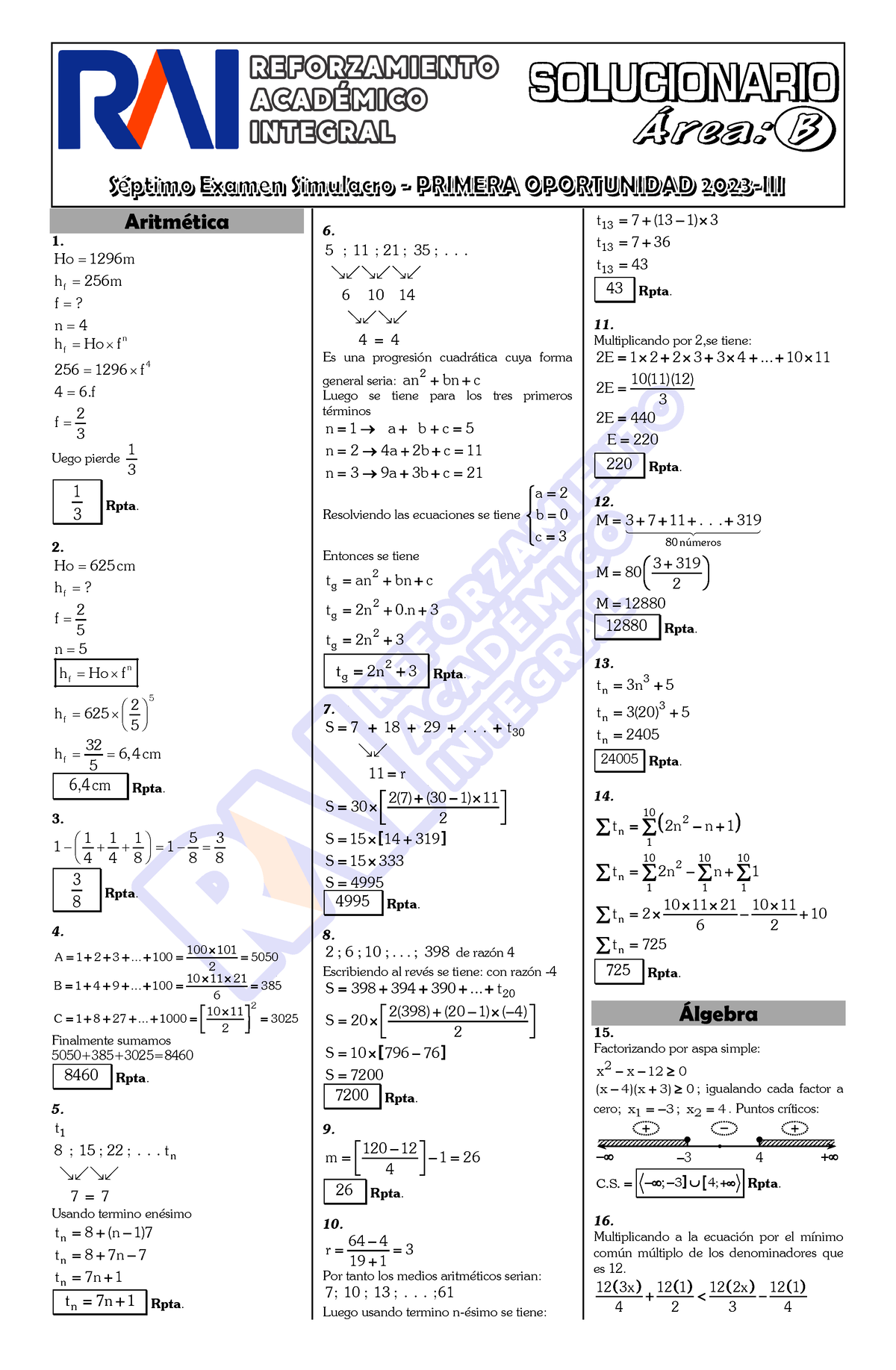 Solucionario Examen Semanal P-O Grupo B 2023-III - Aritmética 1. F Ho ...