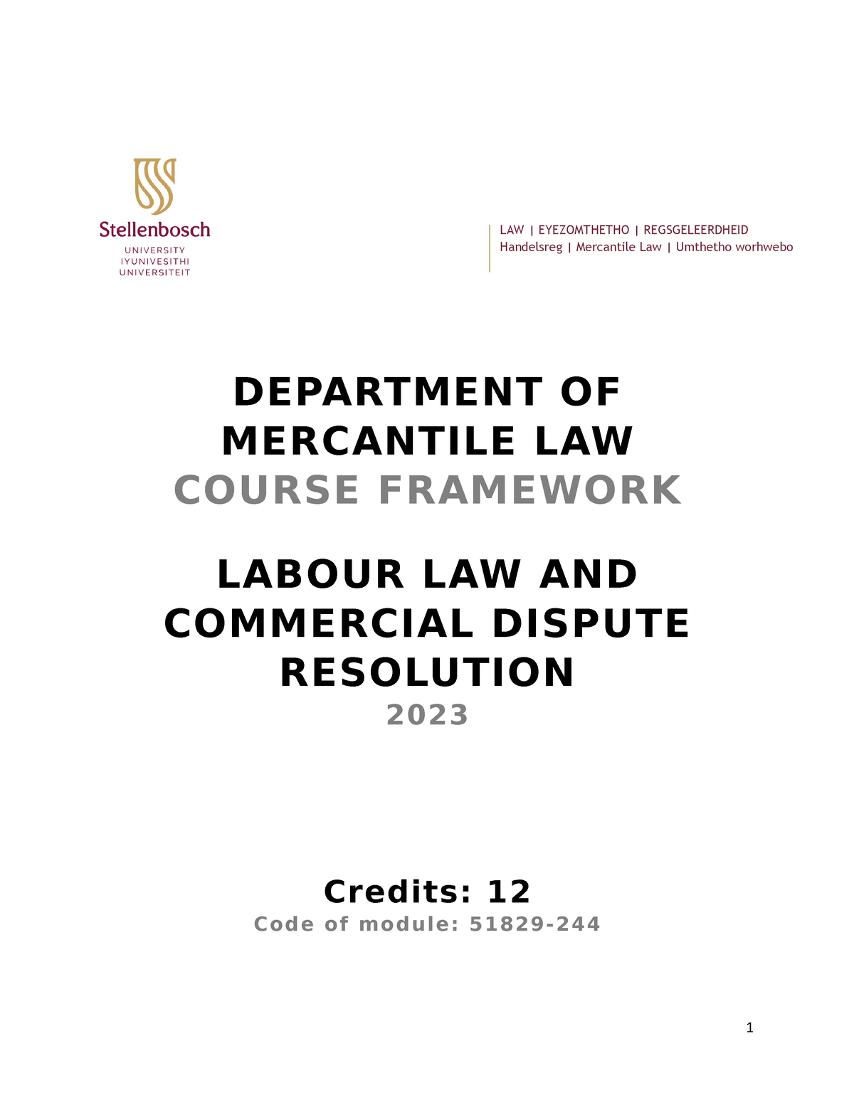 Labour Law 244 Framework 2023 DEPARTMENT OF MERCANTILE LAW COURSE   Thumb 1200 1553 