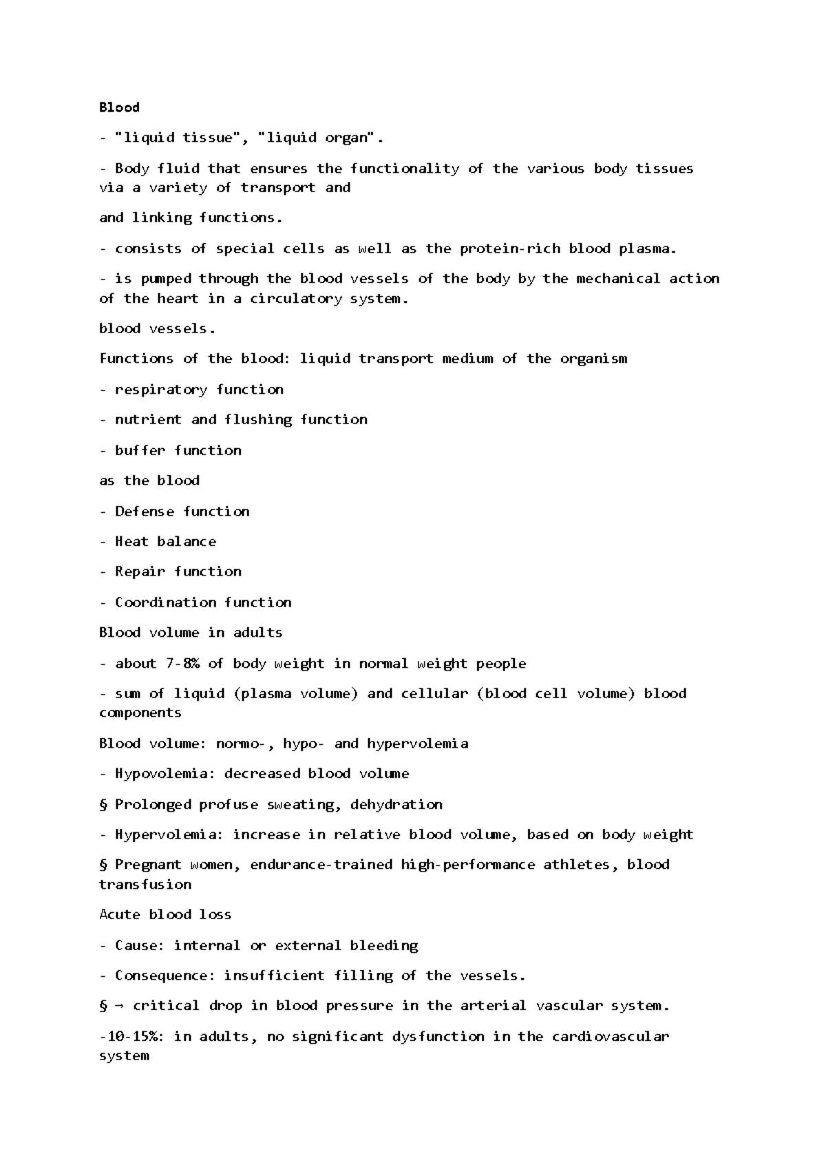 Blood - Lecture notes 1 - BIOL 430 LEC - ARC - Studocu
