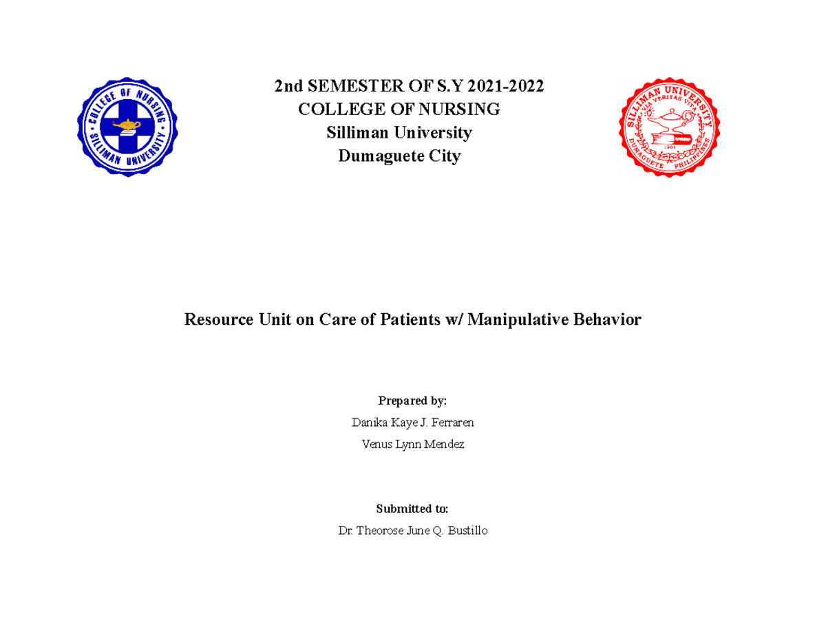 ResourceUnitonCareofPatientsw ManipulativeBehaviorconverted