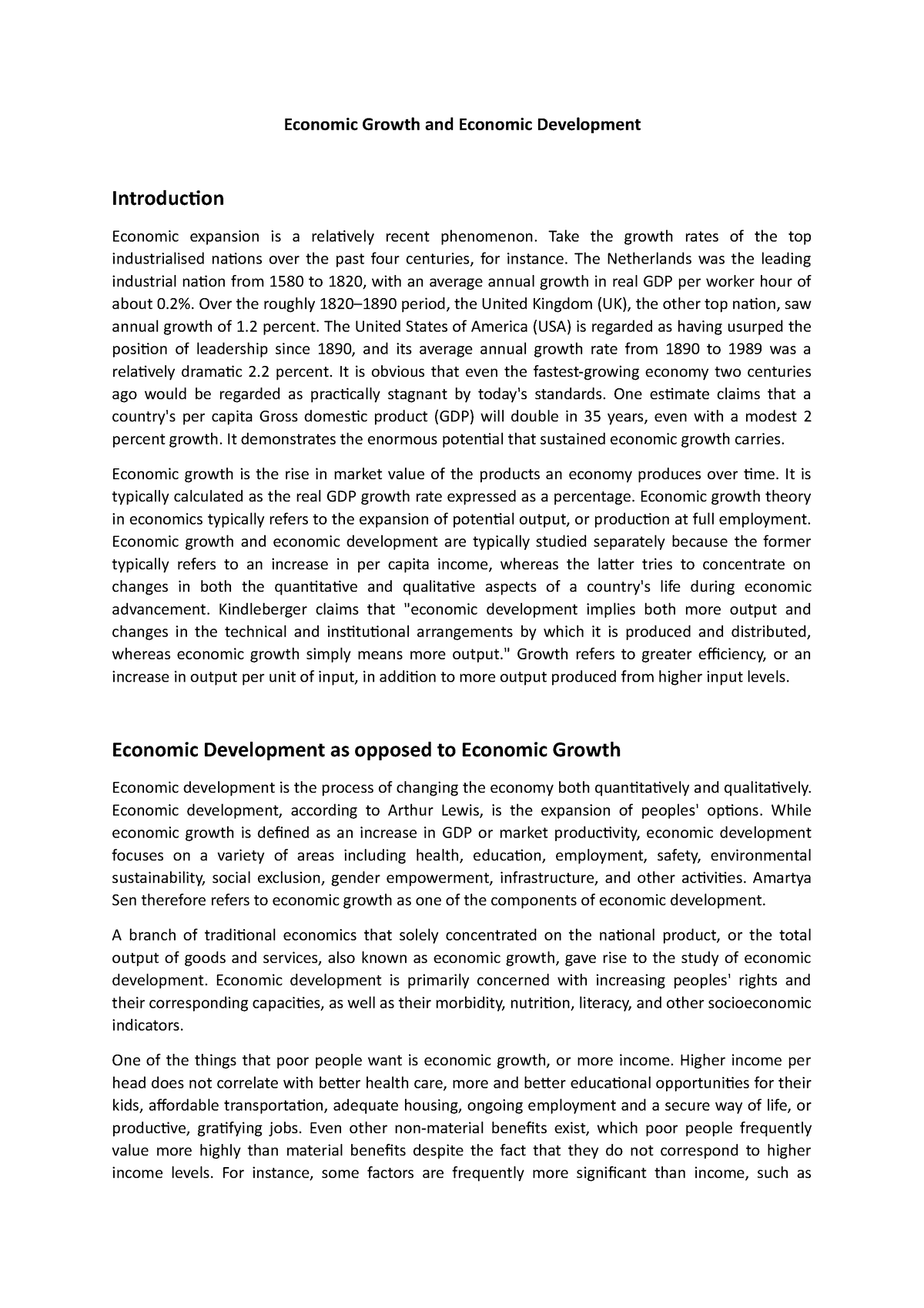 economic growth and development essay grade 12